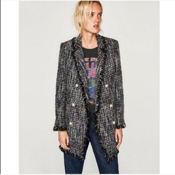 Zara * tweed textured long blazer size XS - Picture 5 of 16